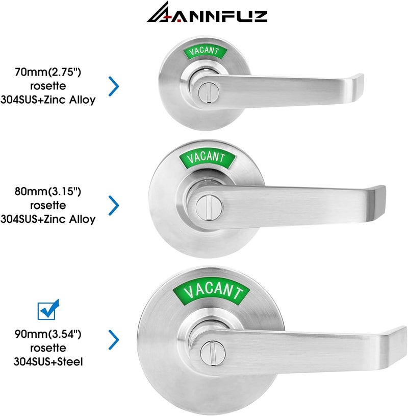 ANNFUZ Vacant Occupied Privacy Bathroom Door Handle Lock,Bathroom Lever Lock with Large Indicator in-Use Sign,ANSI Grade 2 Commercial Door Handle,for Public Restrooms Office Hospital (Brushed Nickel) - Image 2